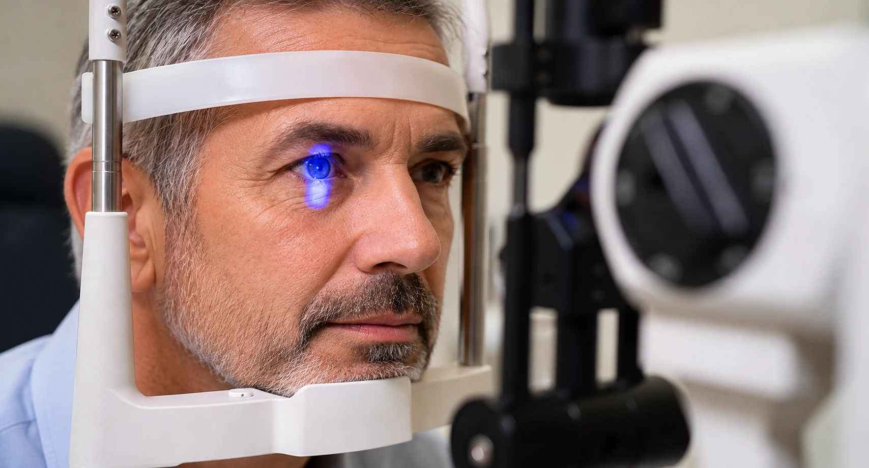 Patient lors d’un examen ophtalmologique