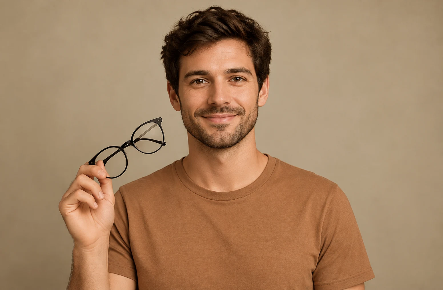 Patient tenant une paire de lunettes