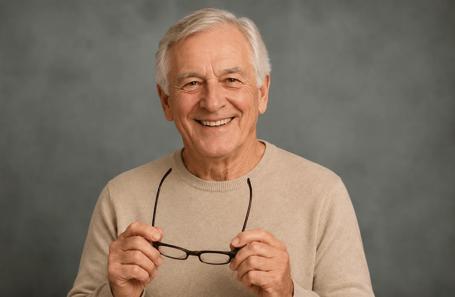 Patient tenant ses lunettes
