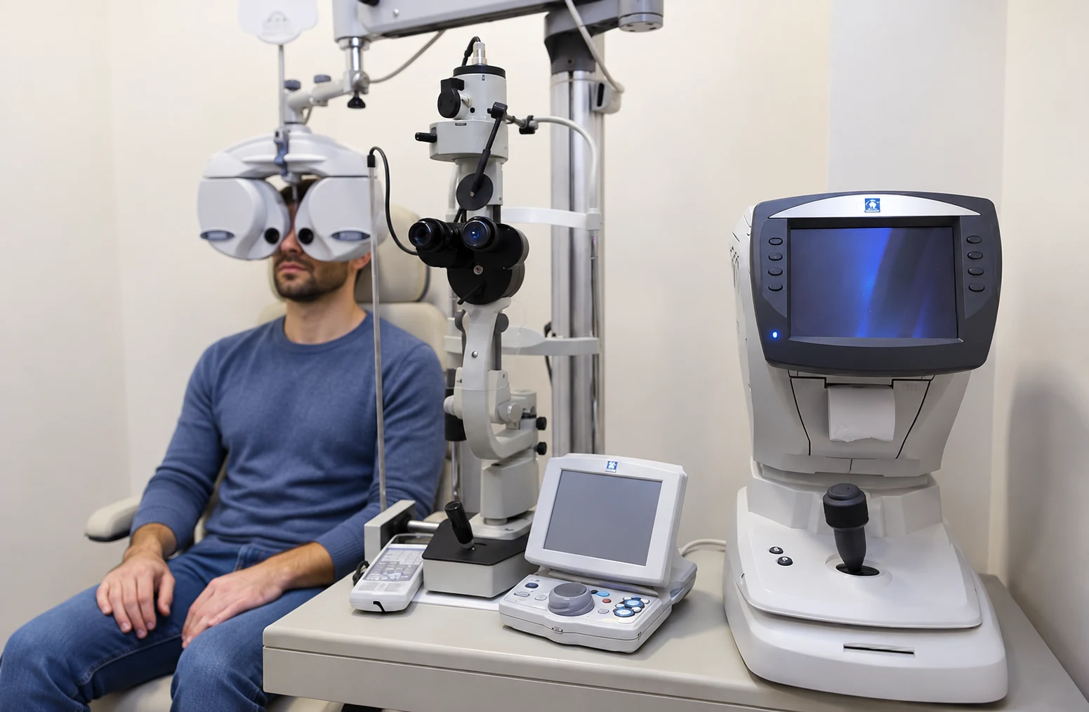 Patient lors d’un examen de la vue